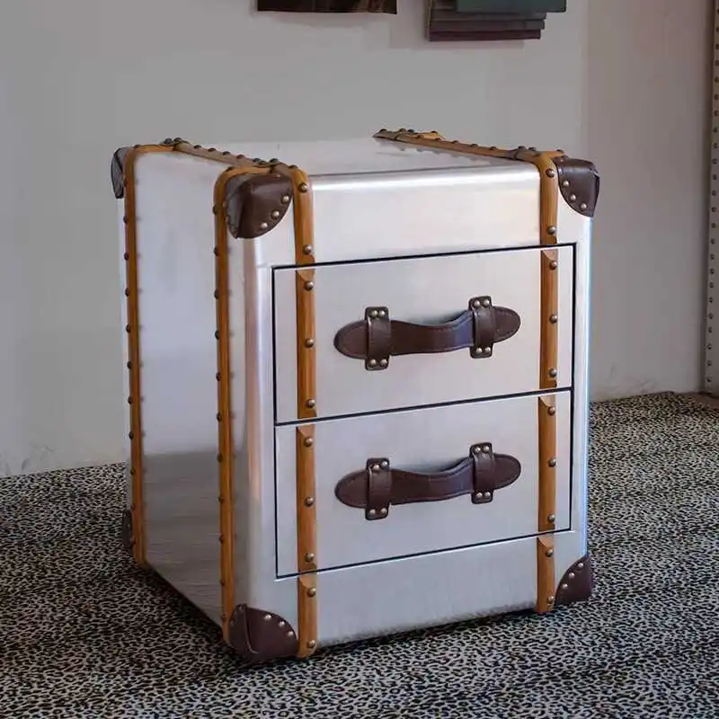 

Medieval corner table Metal bedside table Aluminum leather Whiskey cigar bar Coffee table