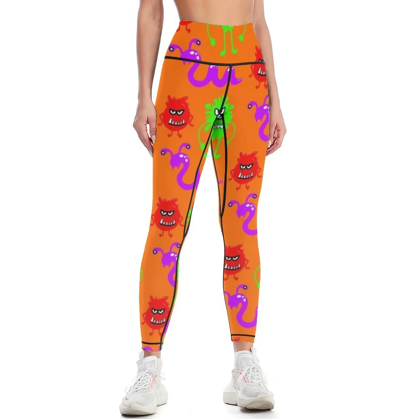 

Halloween germ virus bacteria faces cartoon Leggings legging gym Clothing fitness fitness set gym sports for Womens Leggings