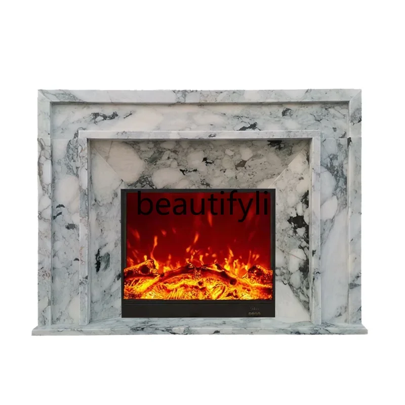 

Stone carving marble mantel large flower white stone simple modern Nordic living room white decorative cabinet customizati