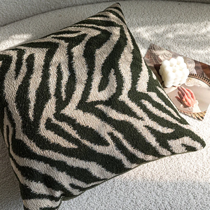 Minimalist natural wabi-sabi style pillowcase, brown zebra print cushion cover for hotel living room sofa decoration