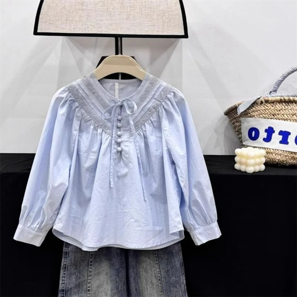 Girls Spring Autumn Doll Shirt Baby Kids Smock Top New Fashion Children Blouse