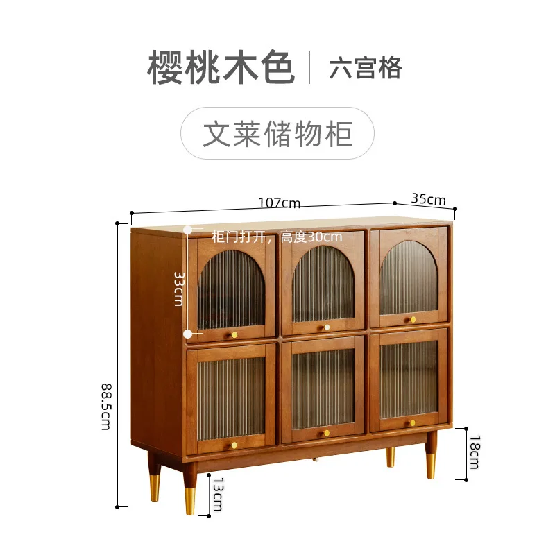 

Nordic solid wood bookcase with glass door dustproof arched retro low cabinet living room display cabinet storage locker