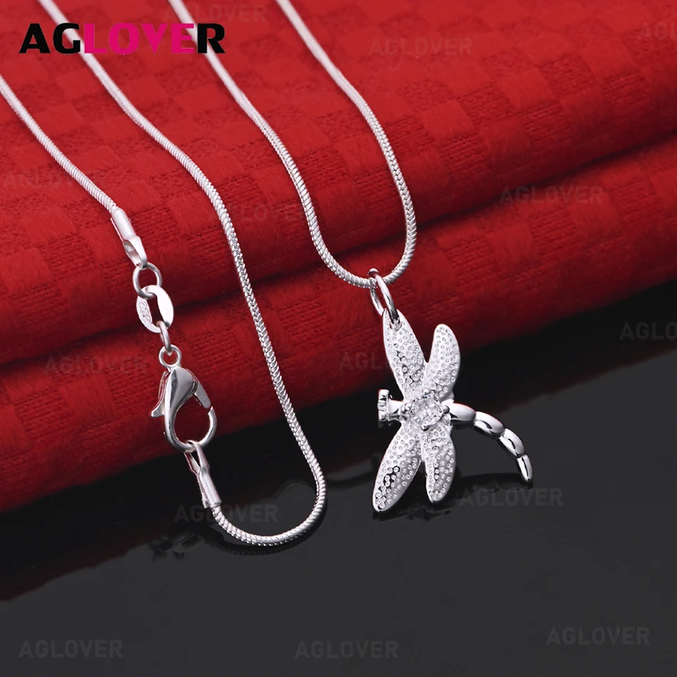

AGLOVER 925 Sterling Silver Zircon Dragonfly Pendant Necklace Women's Retro Personality Accessories Party Jewelry