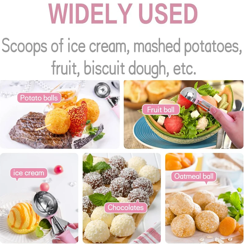 Stainless Steel Ice Cream Scooper Multifunctional Pressable Fruit Spoon Dual-Purpose Ice Cream Ball Spoon Kitchen Supplies