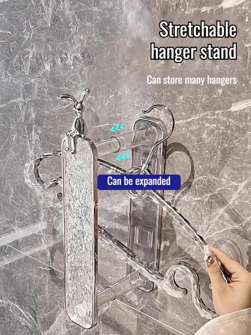 Glacier grain retractable coat rack organizer balcony shelves hanging coat rack wall wall mounted without punching household