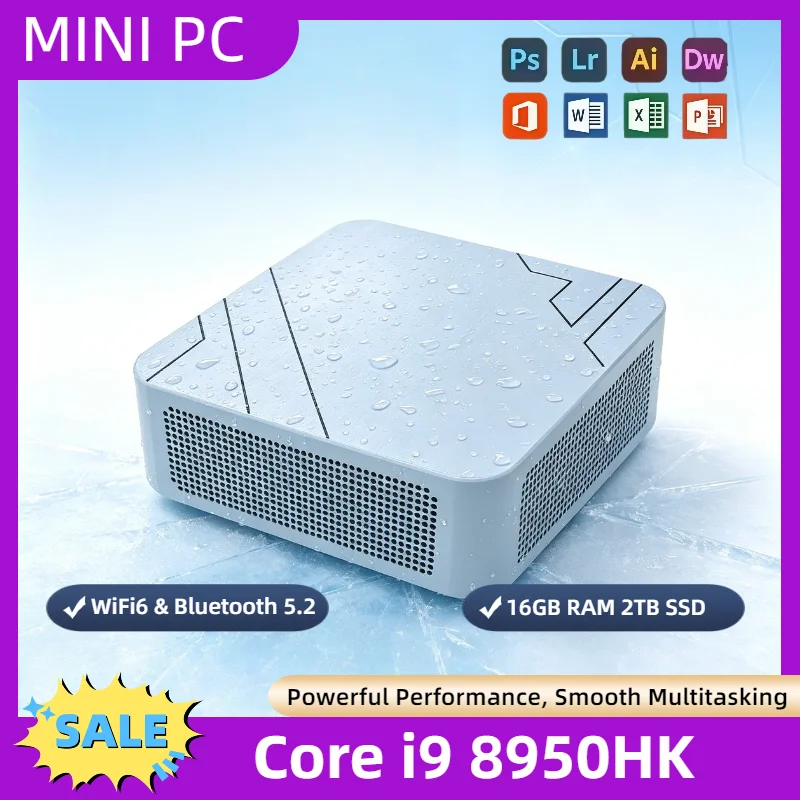 

New i9-8950HK Portable Mini PC 16GB RAM NVMe SSD Triple 4K Monitor WiFi6 Quiet Cooling Desktop Home Office Business