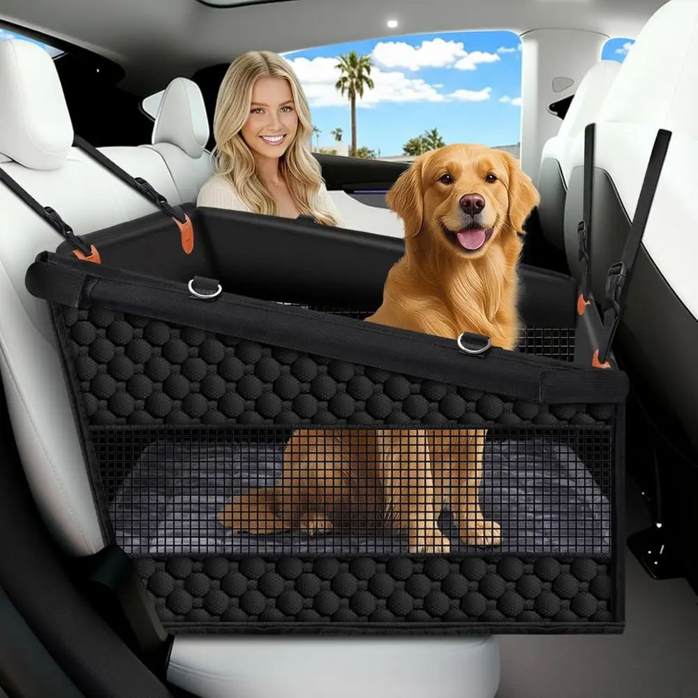Dog Car Seat Cover with Bed Mat & Seat Extender - Waterproof, Ideal for Medium to Large Dogs in Cars, SUVs, and Trucks