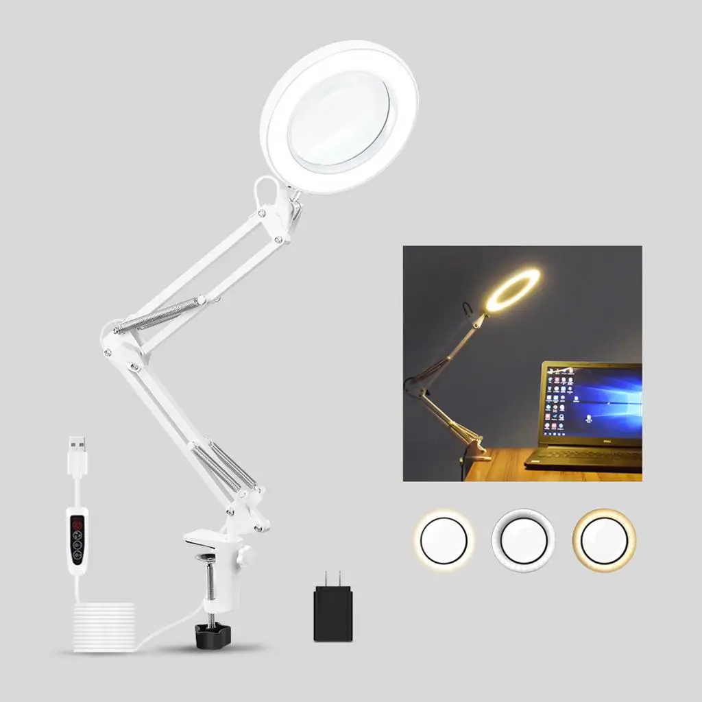 5x Magnifying Glass Desk Lamp with Clamp Folding Lens with LED Light