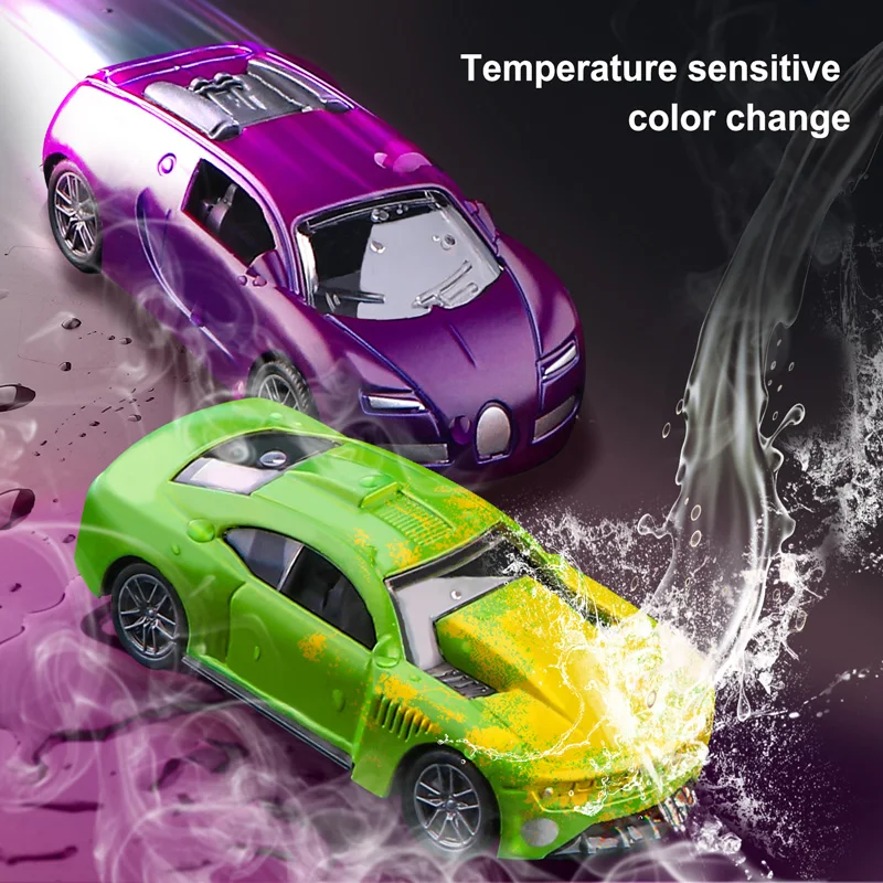 Neues 1:64 temperaturempfindliches farbwechselndes Legierungsautomodell 6PCS Coole Trägheit Pull-Back-Legierung Sportwagen Spielzeug Kindergeschenk