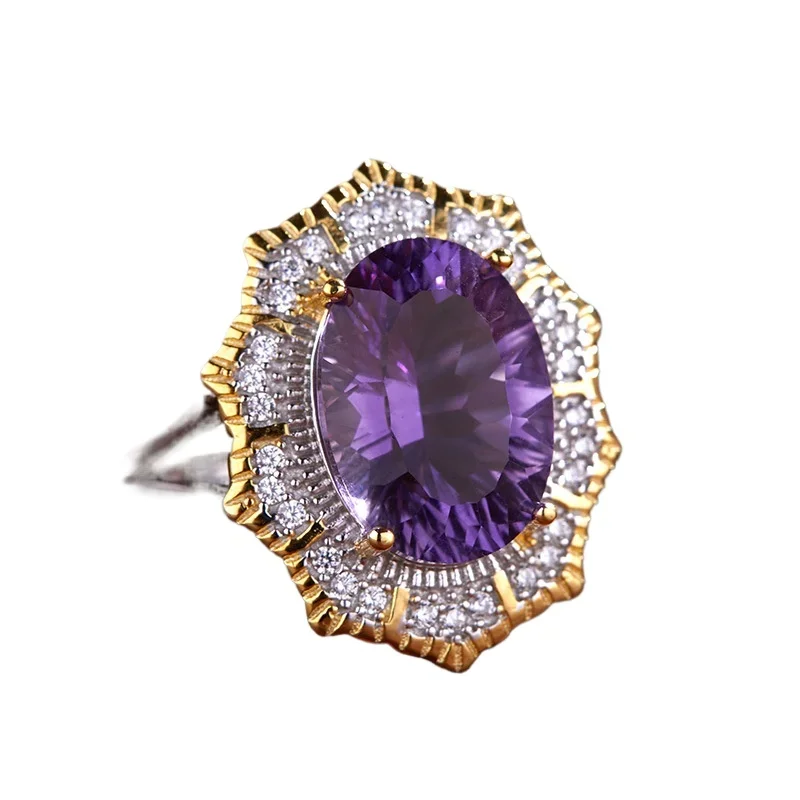 

S925silver natural color treasure amethyst ring fashion rsonality advanced sense Gemstone Ring with Natural Amethyst for Women's