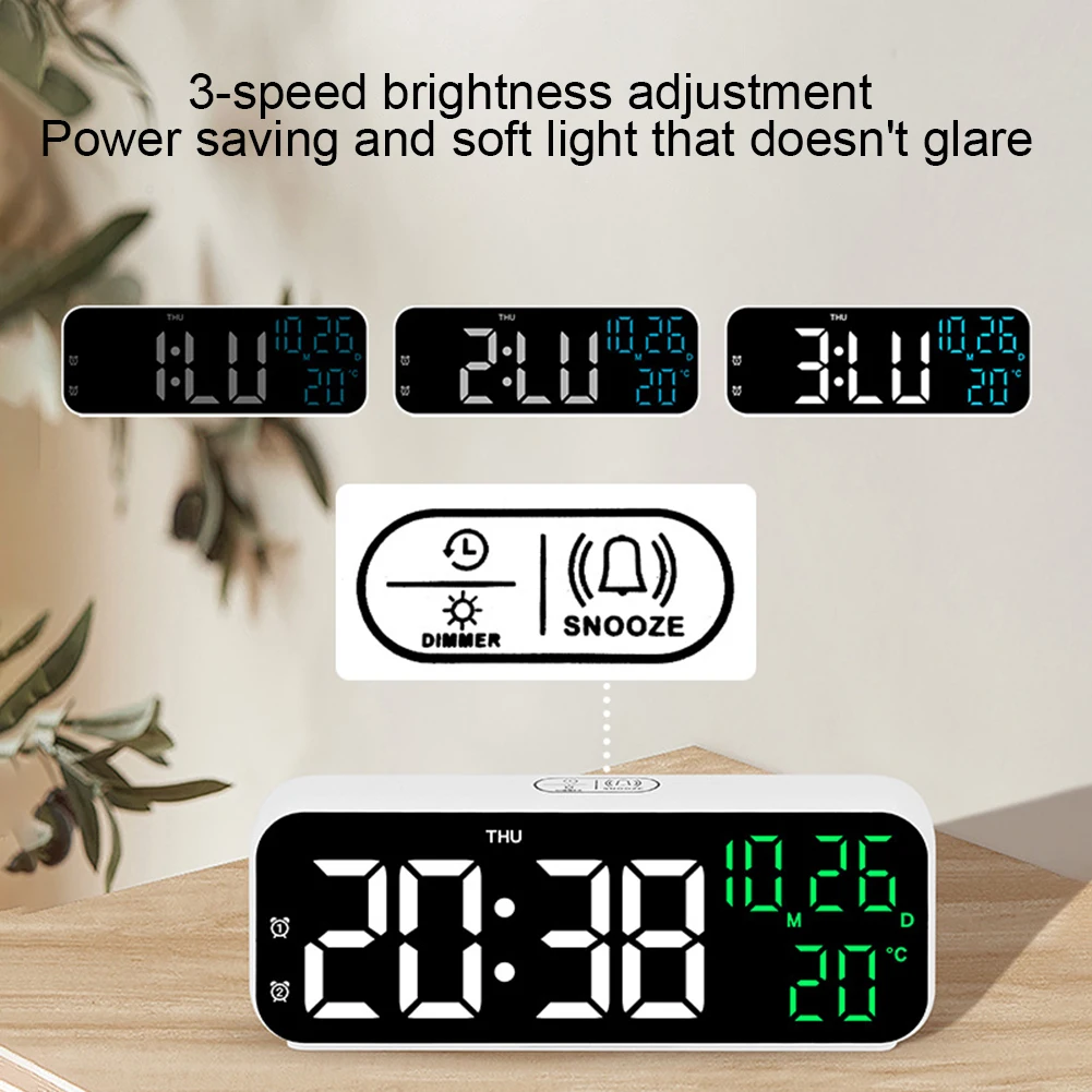 Digital Wall Clock LED Clock With Temperature 3 Brightness Adjustmen Voice Control Wall Clocks For Office Bedroom