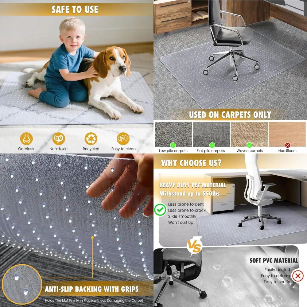 

2-Pack Heavy Duty 32x48 Inch Desk Chair Mats, Anti-Slip Carpet Protectors for Home Office, Smooth Glide