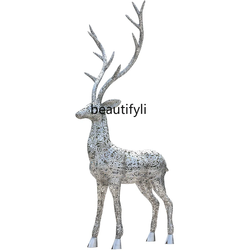 

Outdoor Stainless Steel Hollow Luminous Elk Floor Ornaments Courtyard Metal Sculpture