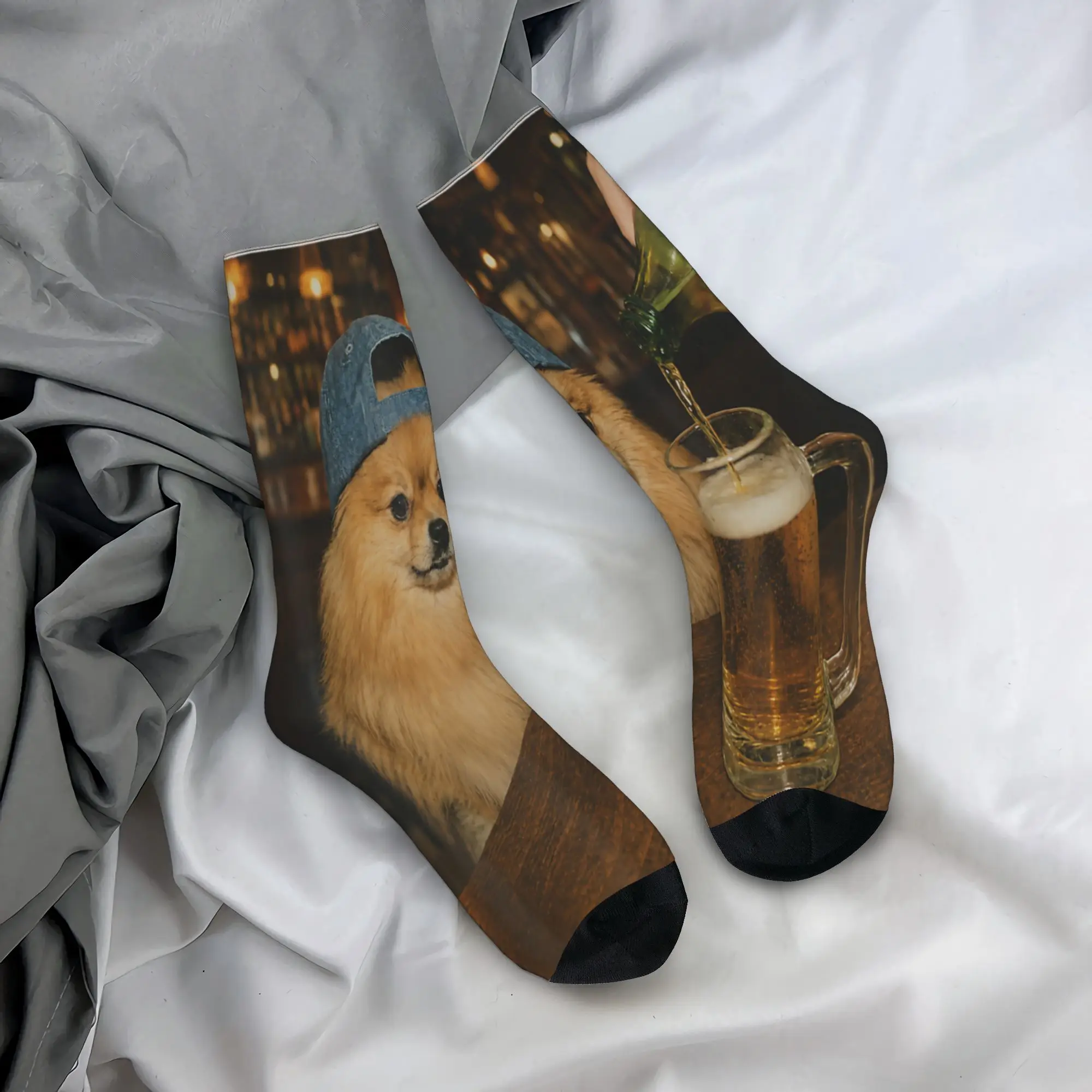 Unisex Border Collie Drinking Beer Funny Dog Meme  Socks Warm Casual  Socks Crazy Merchandise Middle Tube Stockings