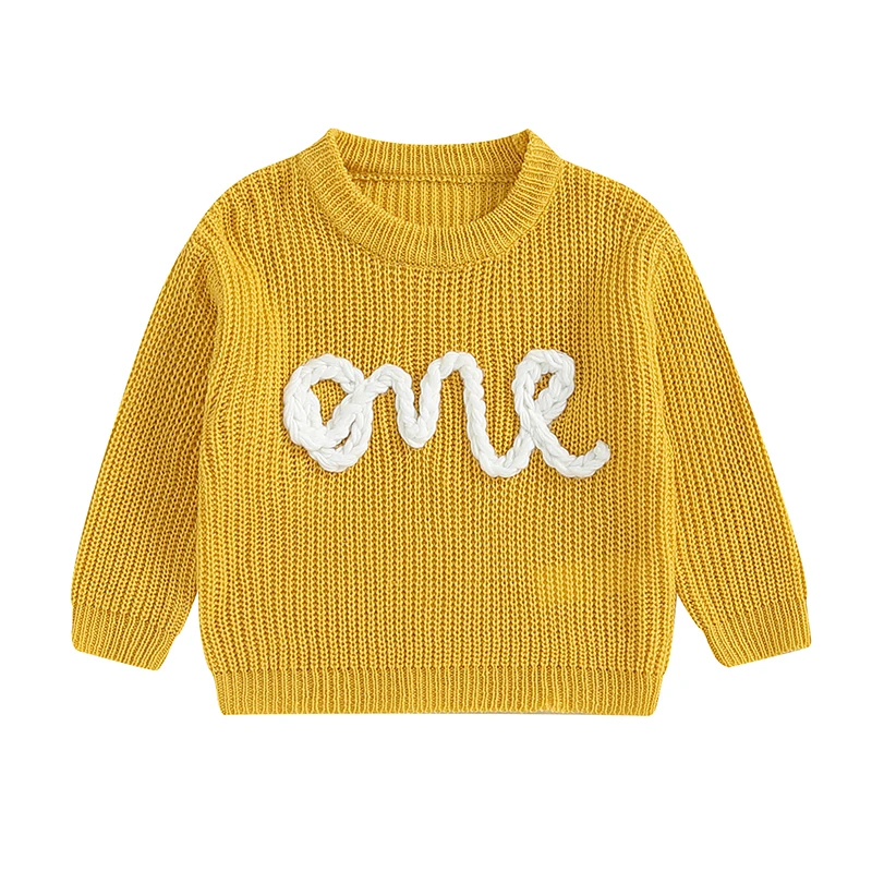 

Newborn Girl Boy Sweater Casual Letters Embroidery Warm Knitted Long Sleeves Pullover Infant Knitwear for Toddler