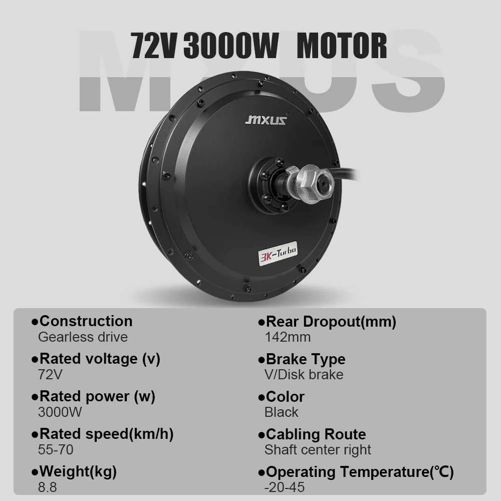 MXUS-Electric Bicycle Conversion Kit, Brushless Non-Gear Hub Motor, 48V, 1000W, 72V, 3000W, 20-29in, 700C