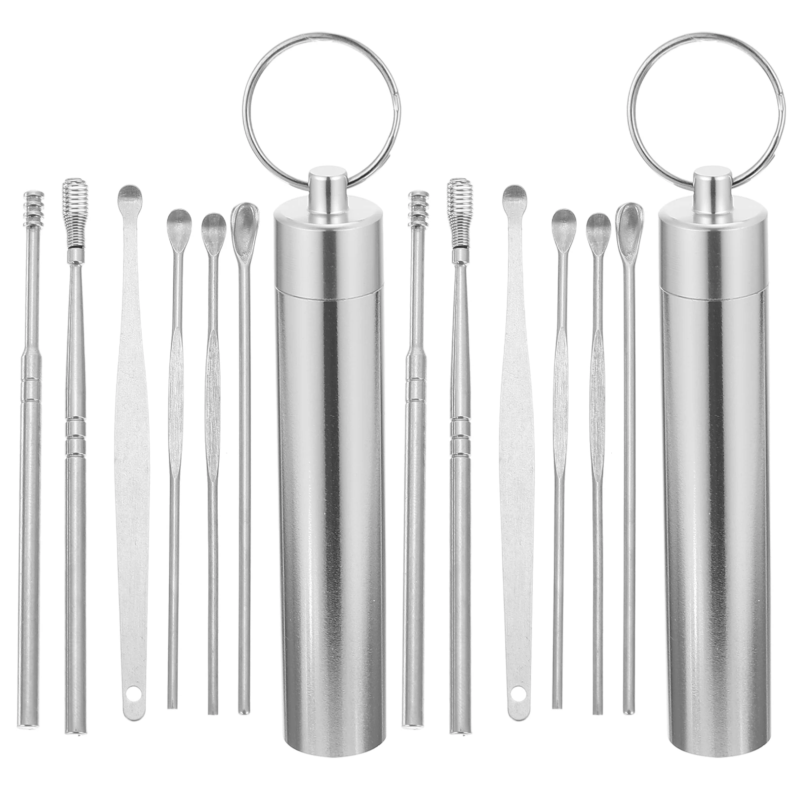 

2 Sets Stainless Steel Ear Picking Kit Round Smooth Portable Ear Cleaning Tools Hygienic Daily Family Travel Use Effective Dirt