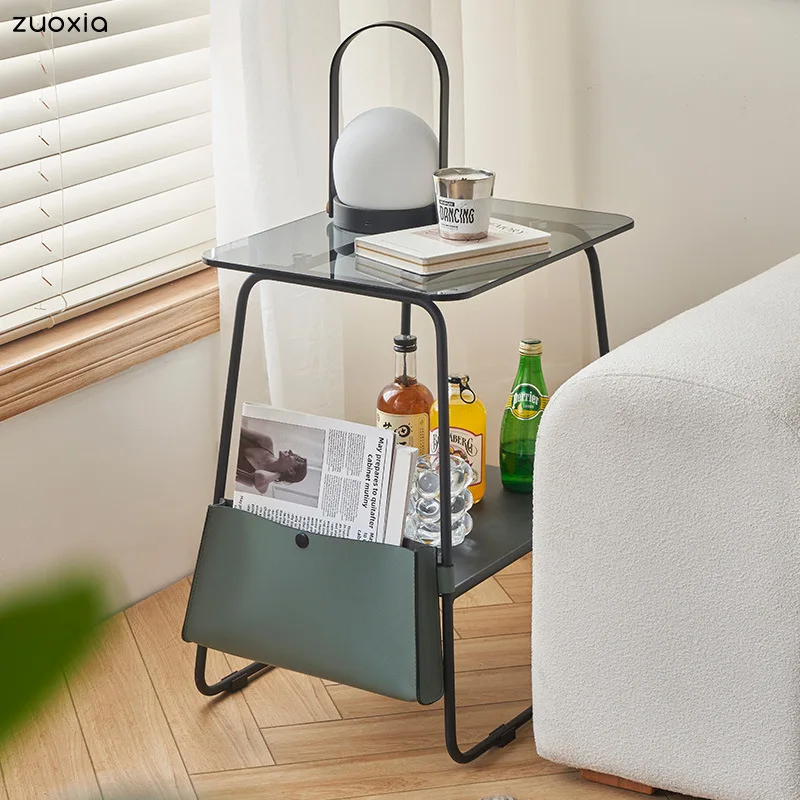 Nordic simple sofa side few small apartment coffee table table mini square bedside table shelf metal