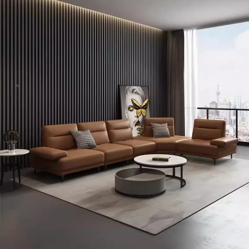 Leather sofa Italian living room size apartment first layer cowhide adjustable