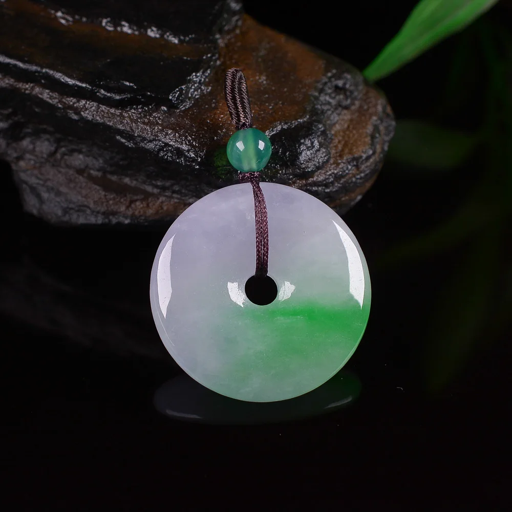 Jade Jadeite Natural Jadeite Necklace Sweater Chain Pendant Peace Buckle Luck Button