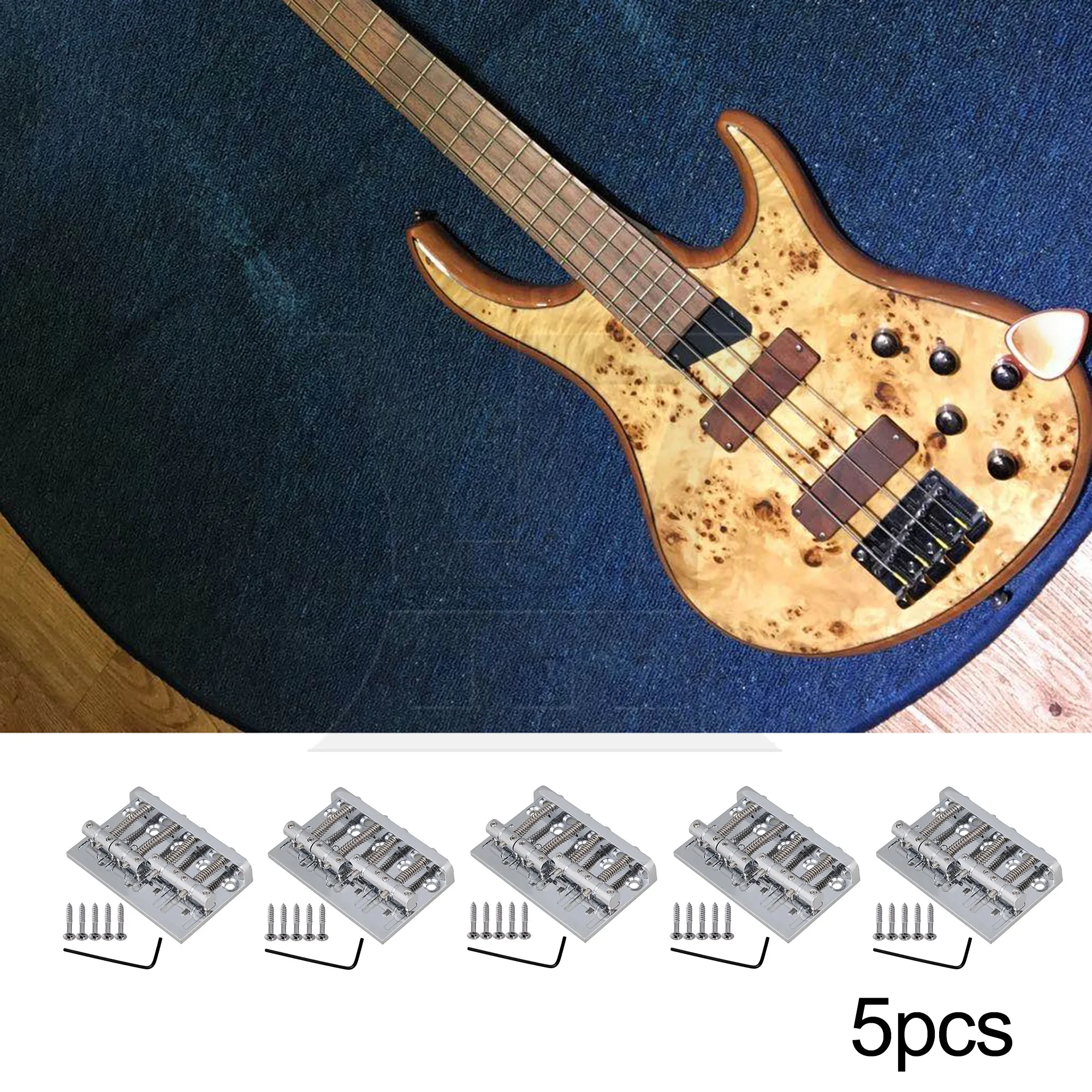 

Yibuy 1 набор из 5 4-струнных бас-бриджей, ретро-стиль, 6 см, серебро