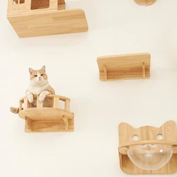 An der Wand montierte Katzen regale Holz katze Aussichts punkt Kletter regal Kätzchen Wand kletter baum Möbel vierstufige Treppe Innen katze Hängematte