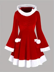 Santa Claus's European and American temperament is red. Christmas party is slim, hooded dress and women's dress.