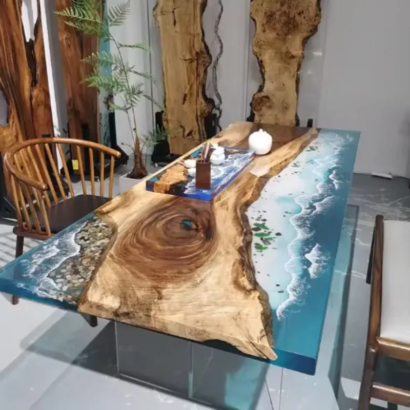 Hotel Indoor Natural Luxury Portable Waterproof Resin Restaurant Furniture Epoxy Resin River Table Art Style