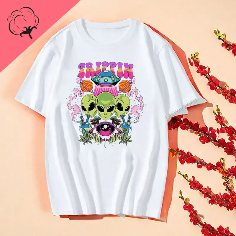 

2024 Harajuku Gothic Female T-shirt Creative Alien Print Tops Women Summer Fashion Casual Ropa Mujer Tops Ladies Clothing Tee