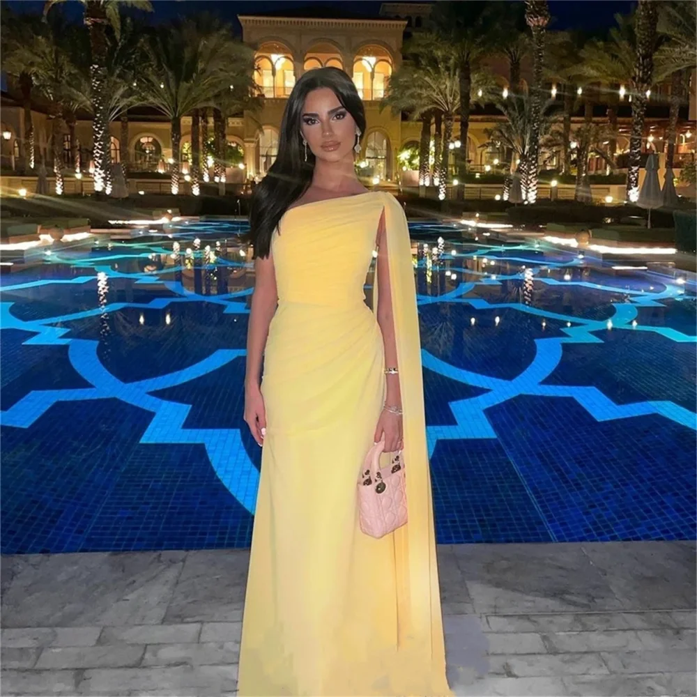 Prom Dress Avond Saudi Arabia Jersey Ruches Verjaardag A-Lijn One-Shoulder Op Maat Gemaakte Gelegenheidsjurk Lange Jurken