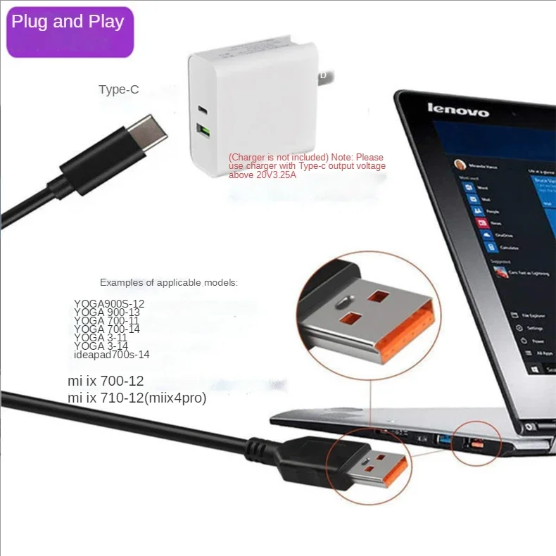 Кабель USB Type-C, 20 в, 700 А, кабель для быстрой зарядки для Lenovo Yoga3 Pro, Yoga4 Pro, Yoga 900S, Yoga 710 S, Miix700 1,8, зарядный шнур, м