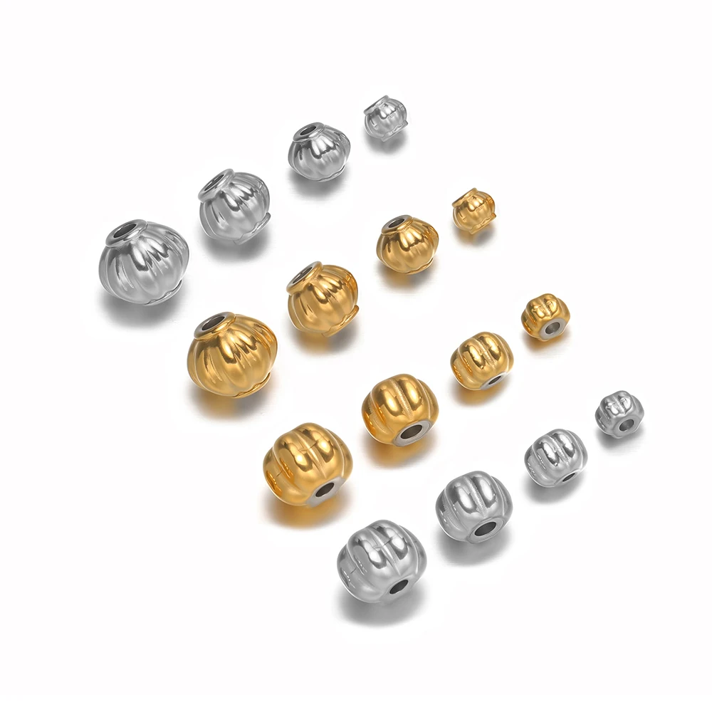 20pcs 3/4/5/6mm Stainless Steel Pumpkin Lantern Hole Beads Loose Spacer Beads for DIY Bracelet Necklace Jewelry Making Supplies