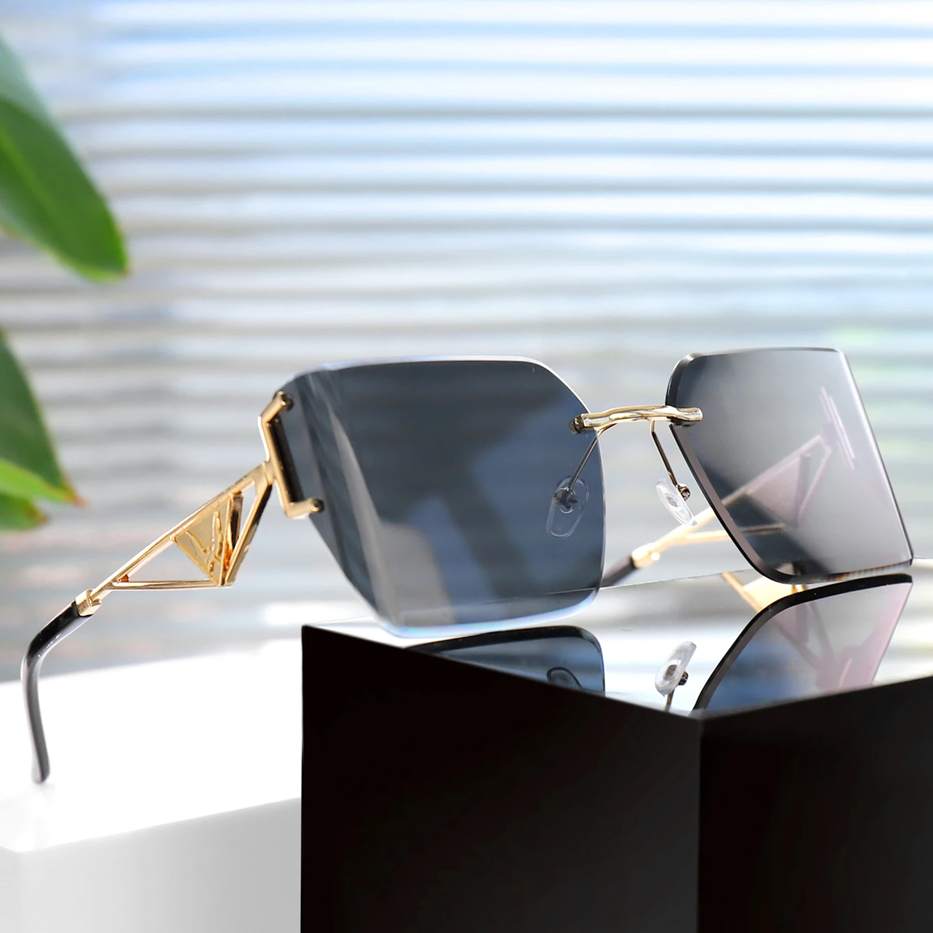 Modische Fahrrad-Sonnenbrille, rahmenlos, mit verstellbarem Nasenpolster, Brille zum Laufen, Angeln, Wandern, Reiten