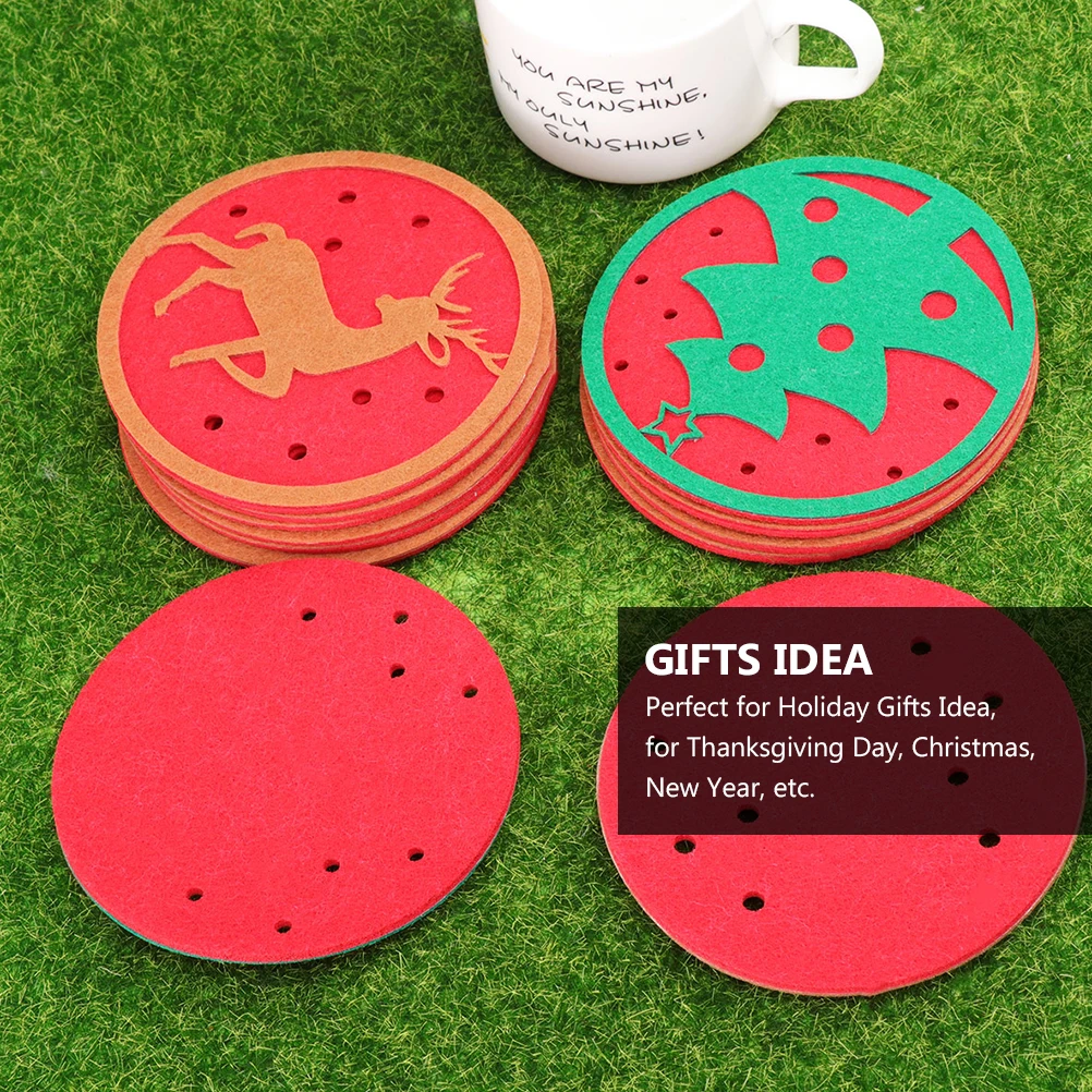 

10 шт., праздничная фетровая подставка для напитков на рождественскую тематику, нескользящая подставка для напитков, термостойкая для настольного использования, домашняя кухня, рождественская подставка для чашек