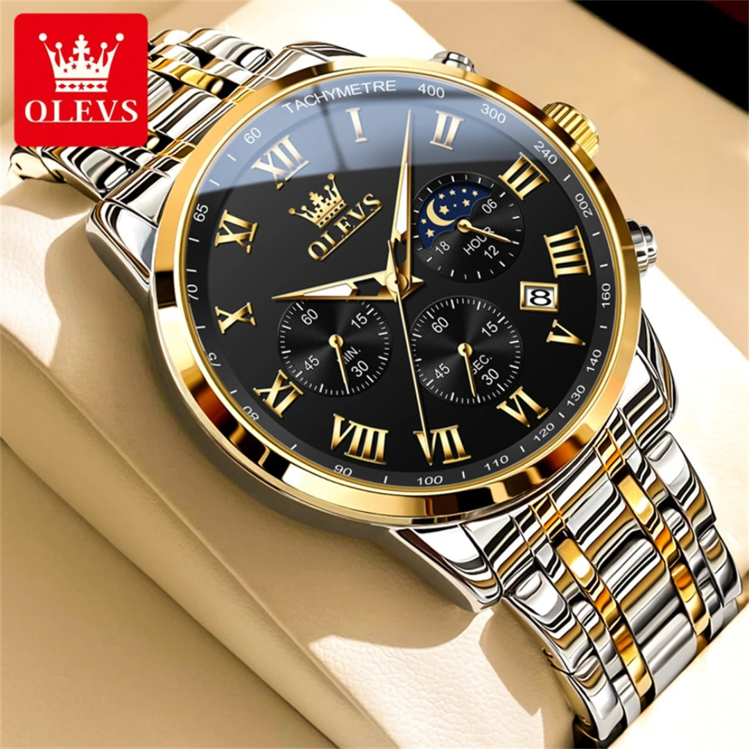 Деловые кварцевые часы OLEVS 5529, подарок, круглый циферблат, браслет из нержавеющей стали, календарь, светящийся