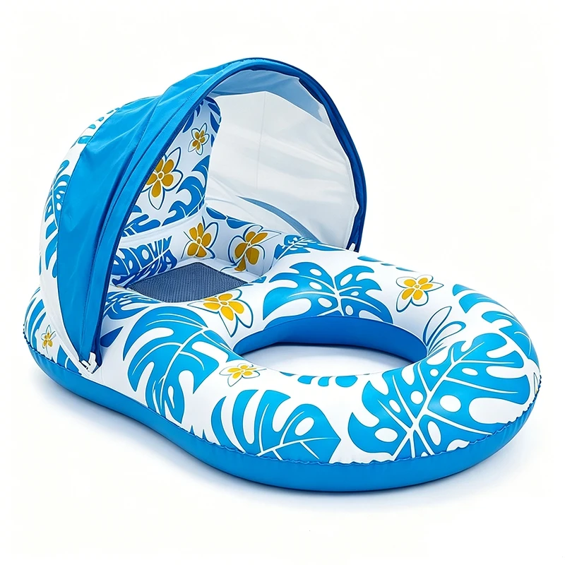 

PVC Inflatable Pool Float with Canopy and Two Cup Holders for Adults Summer Swimming Pool Fun