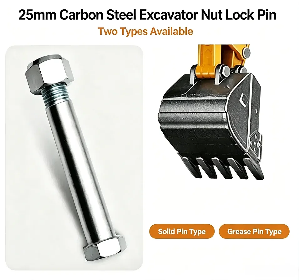 25mm Carbon Steel Excavator Lock Pin Solid & Grease Type Mini Digger Bucket Connect Pin Replacement Linkage Spare Parts