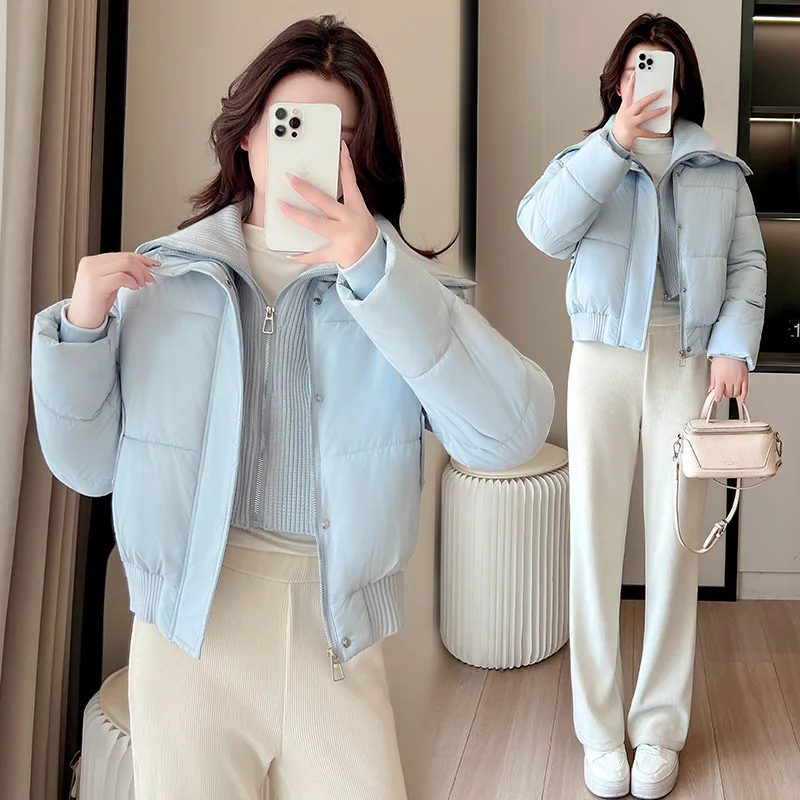 Women Parkas Overcoat Short Coat Solid Zipper Long Sleeve Turn Down Collar Straight Loose Fit Office Lady Casual Winter 2025