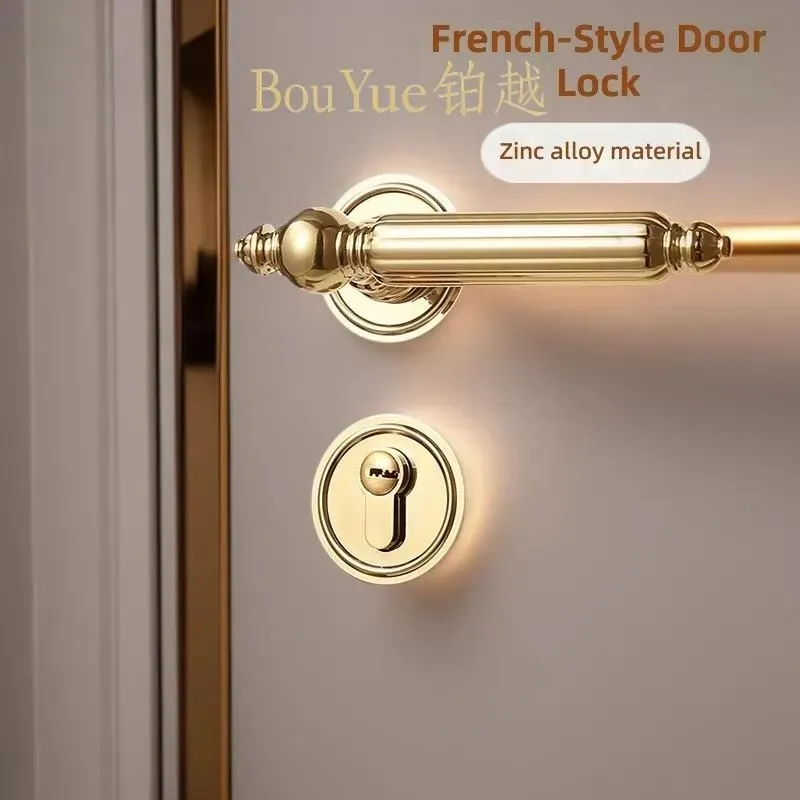 Gold Magnetic Door Lock for Bedroom Wooden Interior Room Silent Latch Simple Handle Hardware Privacy Security Mechanism