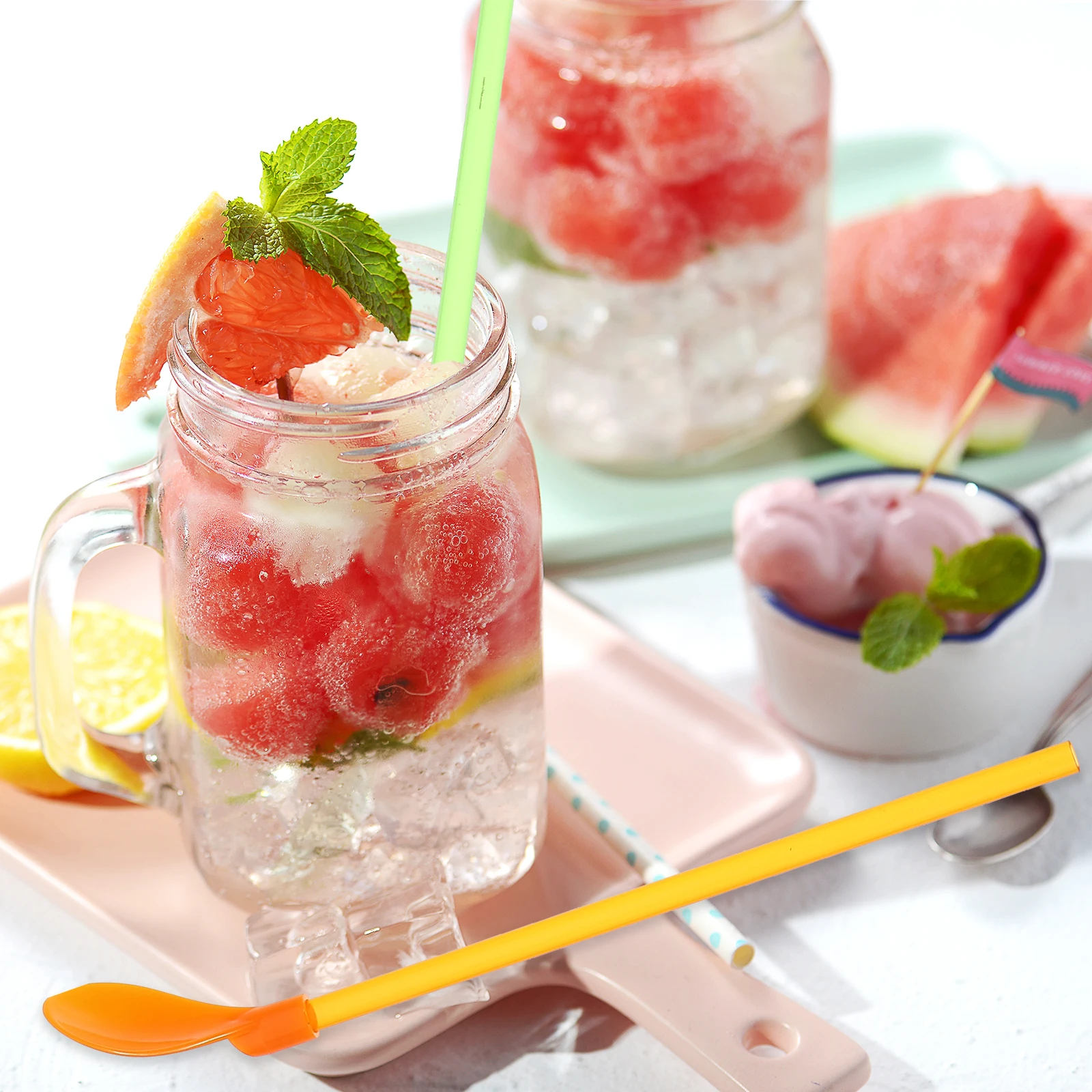 

6Pcs Straw Spoon Creative Multifunction Plastic Stirrer Drinking Tea Spoon Party Kitchen Use Wedding Celebration