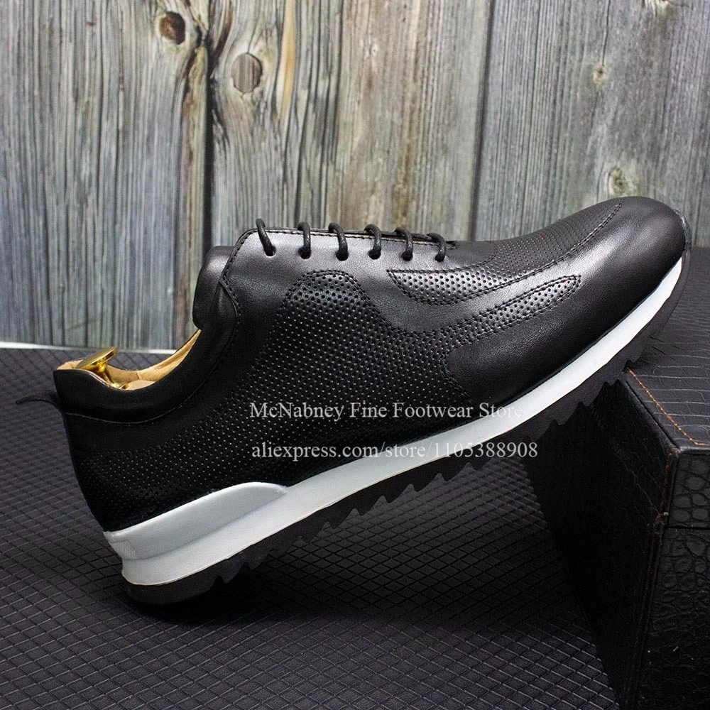 Brown White Sole Breathable Leather Men Casual Shoes Lace up Comfortable Sneakers Business Walking Daily Shoes for Men Plus Size