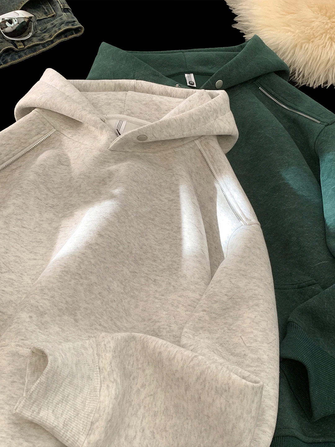 

Heavyweight Zipper Fce Hoodie Men's Thiened Autumn Winter American Sle Worn-In Hoodie Casual Long Sve Sweatirt