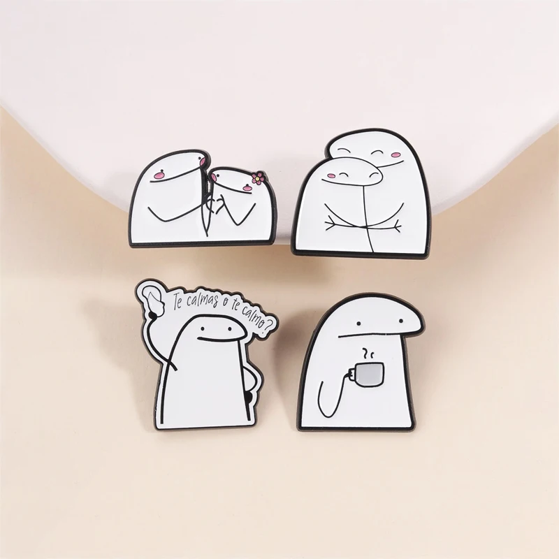 Funny Flork Couple Meme Enamel Pins Spanish Quotes Te calmas o te calmo Cartoon Character Brooches Lapel Badges Jewelry Gifts