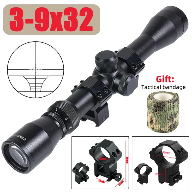 التكتيكية 3-9x32 البصرية Riflescope في الهواء الطلق اطلاق النار Crosshair شبكاني الادسنس طويلة المدى اطلاق النار البصر صالح 11 مللي متر/20 مللي متر السكك الحديدية جبل