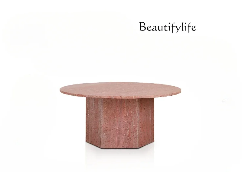 Cream style natural marble coffee table cave stone living room Nordic wabi **** French round table