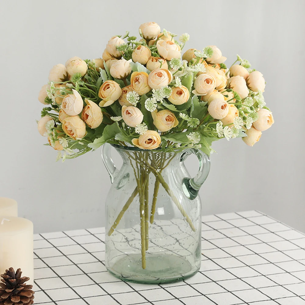 

10PCS Silk Artificial Flowers Tea Bud Rose Peony Wreath Wedding Bridal Bouquet Home Room Table Garden Wreath Diy Gift Decoration