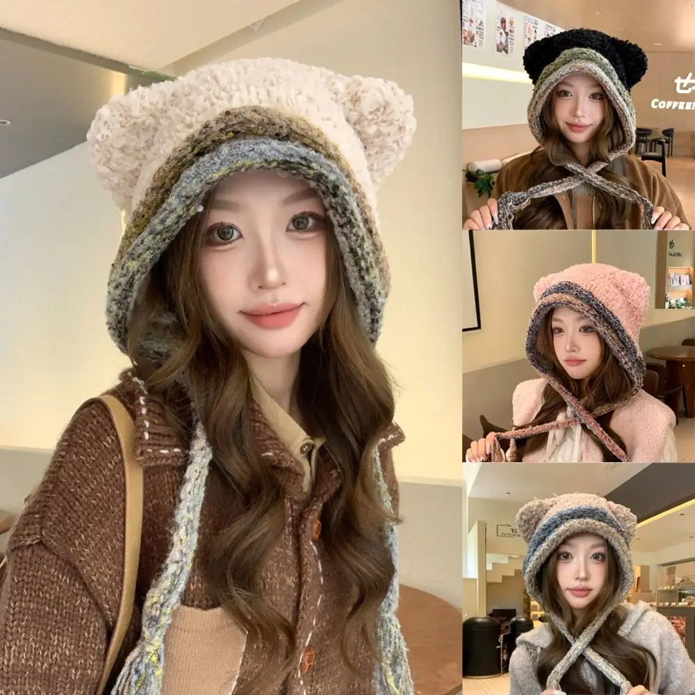 

Модная ветрозащитная шапка для защиты ушей, морозостойкая утолщенная шапка с капюшоном, красочный пуловер, женская шапка