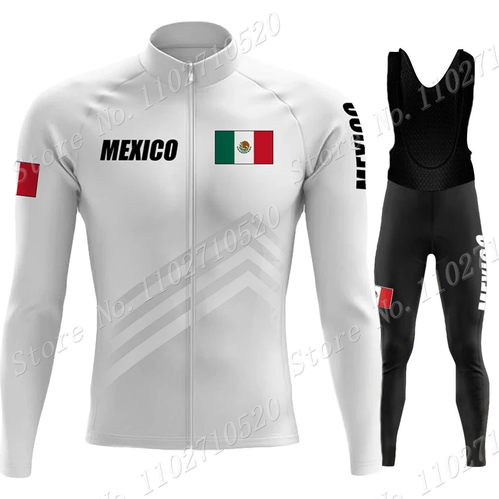 2023 Mexico Team Cycling Jersey Set Summer National Mens Long Sleeve Black Clothing Suit MTB Bike Road Pants Bib Maillot