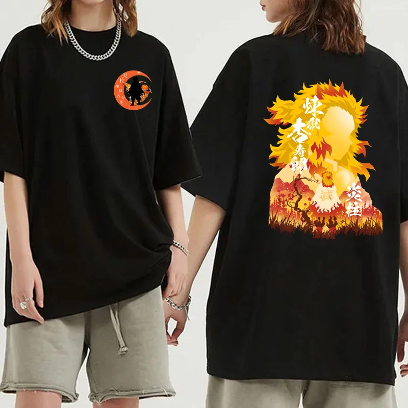 

New Anime Rengoku Kyoujurou Print T-Shirt Men Women Summer Short Sleeve Fashion Summer Casual Top Clothes Plus Size XXS-4XL