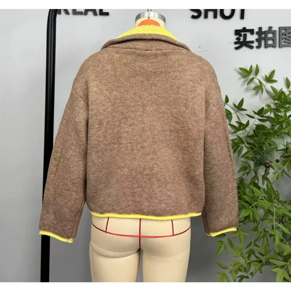 Giacca da donna con collo alla coreana a contrasto alla moda Tasca con cerniera Giubbotti bomber a maniche lunghe Lady Nuovo autunno inverno Capispalla casual da strada